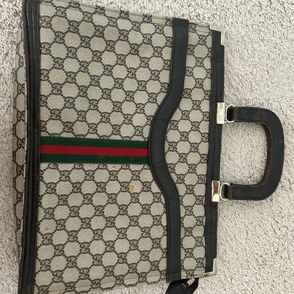 Gucci Beige and Black Briefcase with Red and Green Stripe